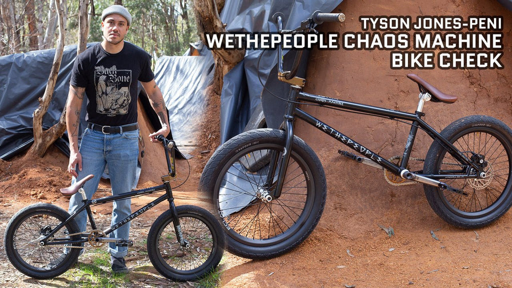 Tyson's signature Wethepeople Chaos Machine bike check; a freestyle BMX disc brake frame setup. - Back Bone BMX