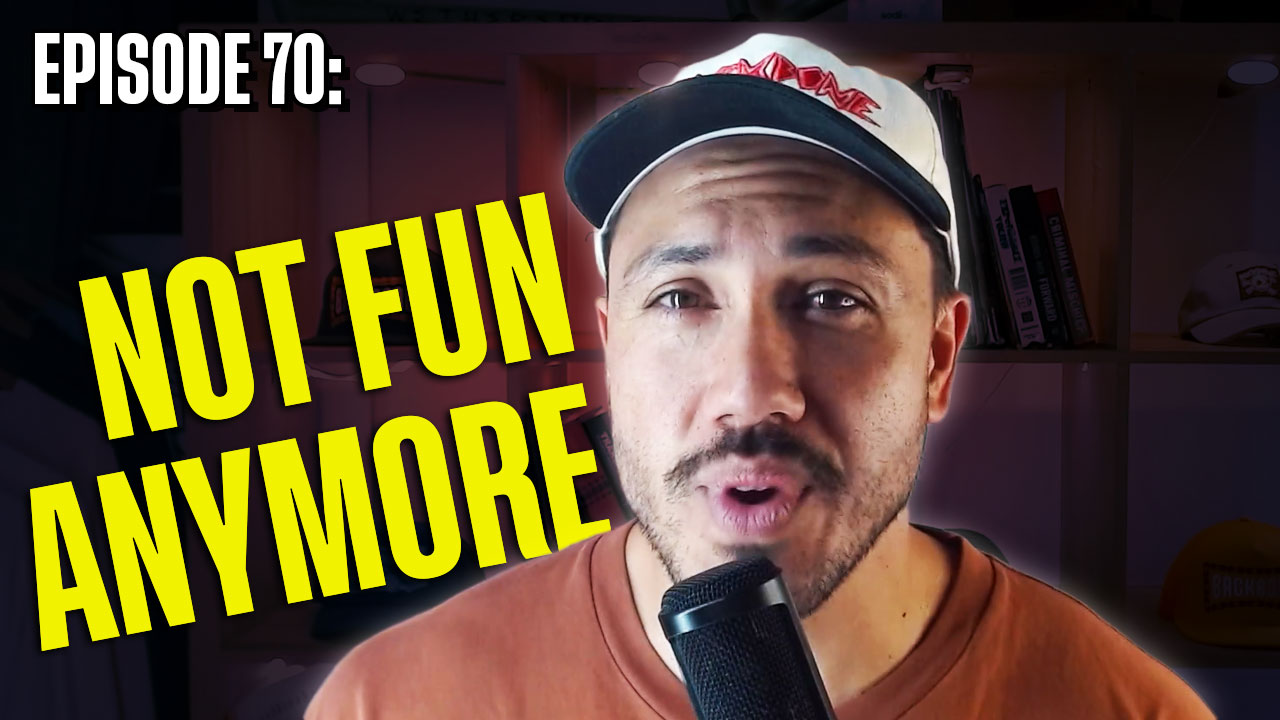 backbone bmx podcast thumbnail with words saying not fun anymore